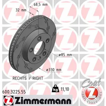 Disque de frein avant droit ZIMMERMANN 600.3225.55