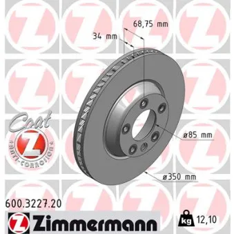 Disque de frein avant droit ZIMMERMANN 600.3227.20