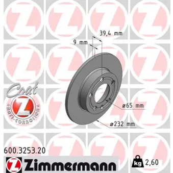 Jeu de 2 disques de frein arrière ZIMMERMANN 600.3253.20