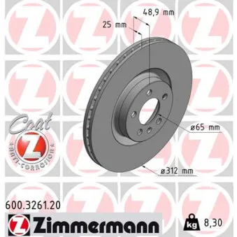 Jeu de 2 disques de frein avant ZIMMERMANN 600.3261.20