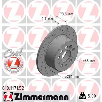 Jeu de 2 disques de frein arrière ZIMMERMANN 610.1171.52