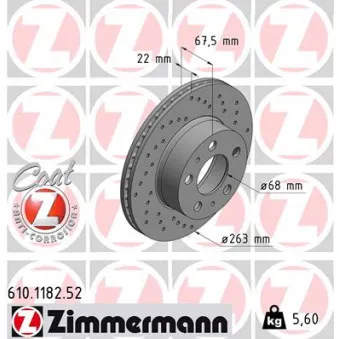 Jeu de 2 disques de frein arrière ZIMMERMANN 610.1182.52