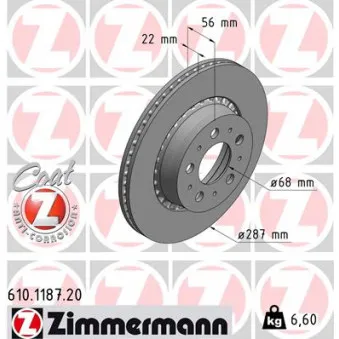 Jeu de 2 disques de frein avant ZIMMERMANN 610.1187.20