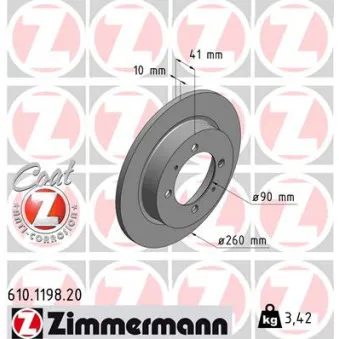 Jeu de 2 disques de frein arrière ZIMMERMANN 610.1198.20