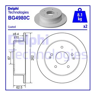 Jeu de 2 disques de frein arrière DELPHI BG4980C