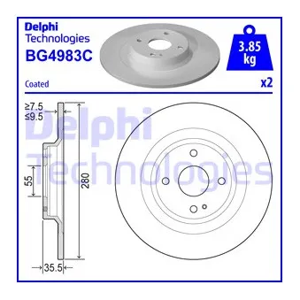 Jeu de 2 disques de frein arrière DELPHI BG4983C