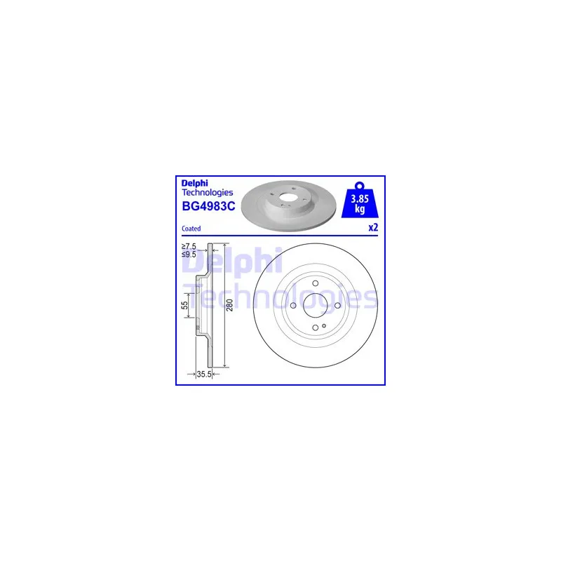 Jeu de 2 disques de frein arrière DELPHI BG4983C