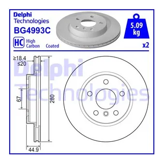 Jeu de 2 disques de frein avant DELPHI BG4993C