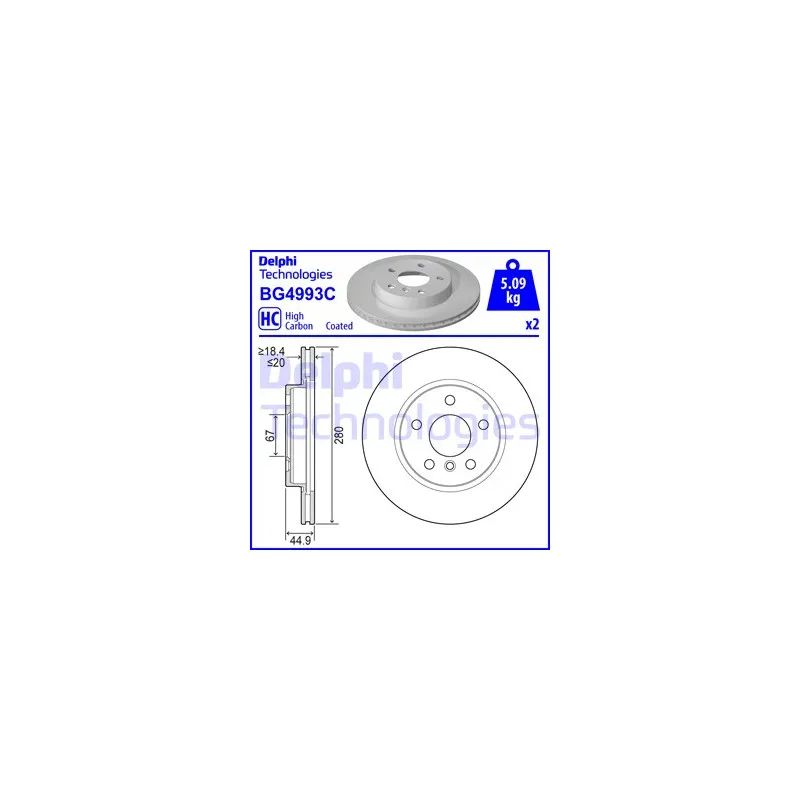 Jeu de 2 disques de frein avant DELPHI BG4993C