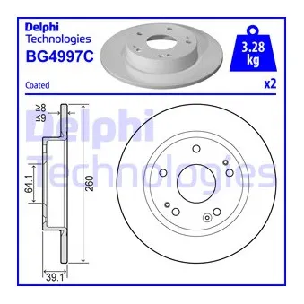 Jeu de 2 disques de frein arrière DELPHI BG4997C