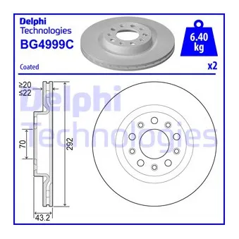 Jeu de 2 disques de frein arrière DELPHI BG4999C