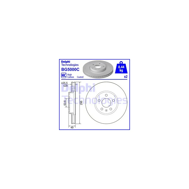 Jeu de 2 disques de frein avant DELPHI BG5000C