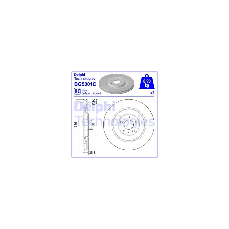 Jeu de 2 disques de frein arrière DELPHI BG5001C