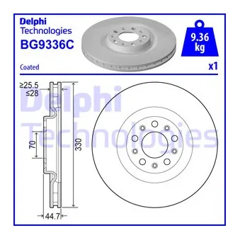 Jeu de 2 disques de frein avant DELPHI BG9336C