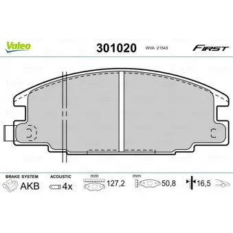 Jeu de 4 plaquettes de frein avant VALEO 301020