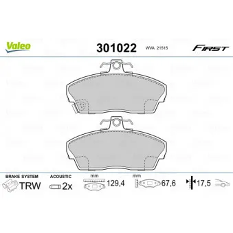 Jeu de 4 plaquettes de frein avant VALEO 301022