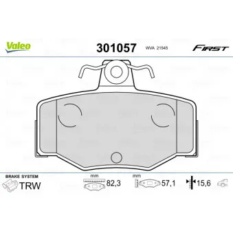 Jeu de 4 plaquettes de frein arrière VALEO 301057