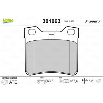 Jeu de 4 plaquettes de frein arrière VALEO 301063