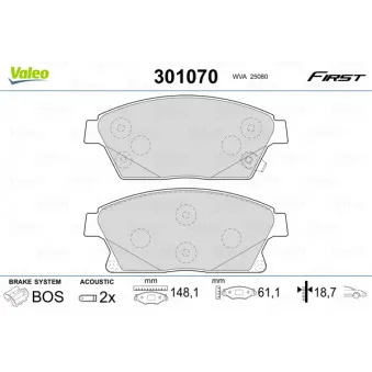 Jeu de 4 plaquettes de frein avant VALEO 301070