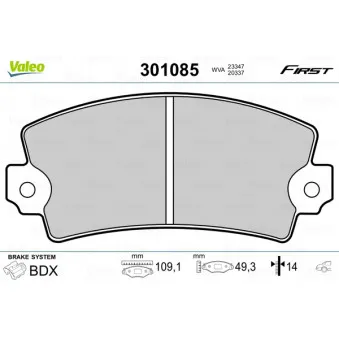 Jeu de 4 plaquettes de frein arrière VALEO 301085