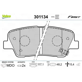 Jeu de 4 plaquettes de frein arrière VALEO 301134