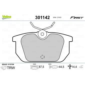 Jeu de 4 plaquettes de frein arrière VALEO 301142