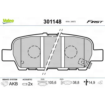 Jeu de 4 plaquettes de frein arrière VALEO 301148