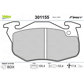 Jeu de 4 plaquettes de frein avant VALEO 301155