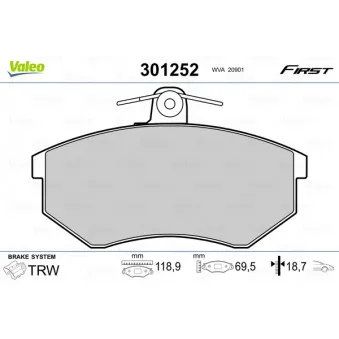 Jeu de 4 plaquettes de frein avant VALEO 301252