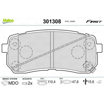 Jeu de 4 plaquettes de frein arrière VALEO 301308