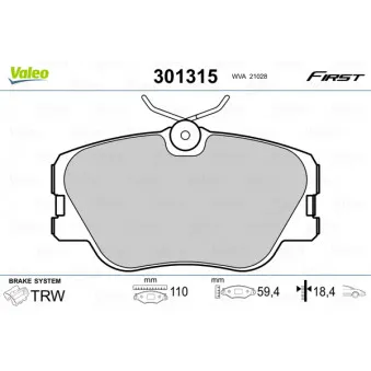 Jeu de 4 plaquettes de frein avant VALEO 301315