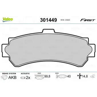 Jeu de 4 plaquettes de frein arrière VALEO 301449