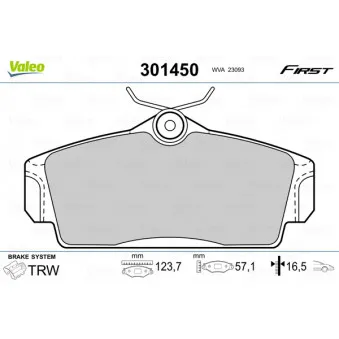 Jeu de 4 plaquettes de frein avant VALEO 301450