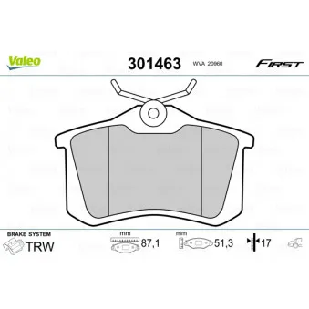 Jeu de 4 plaquettes de frein arrière VALEO 301463