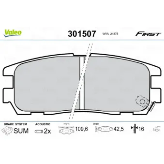 Jeu de 4 plaquettes de frein arrière VALEO 301507