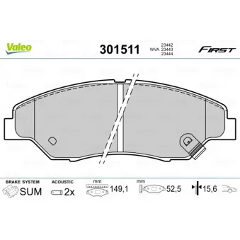 Jeu de 4 plaquettes de frein avant VALEO 301511