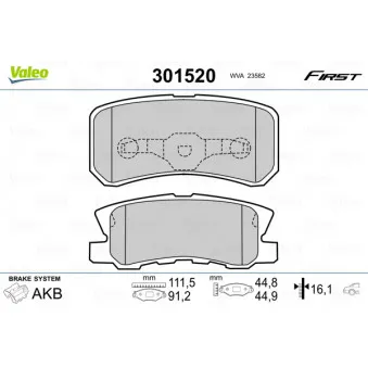 Jeu de 4 plaquettes de frein arrière VALEO 301520