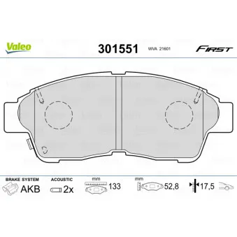 Jeu de 4 plaquettes de frein avant VALEO 301551