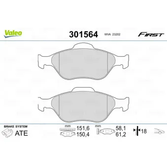 Jeu de 4 plaquettes de frein avant VALEO 301564