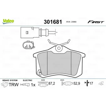 Jeu de 4 plaquettes de frein arrière VALEO 301681