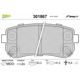 Jeu de 4 plaquettes de frein arrière VALEO 301867