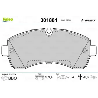 Jeu de 4 plaquettes de frein avant VALEO 301881