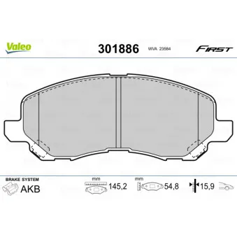 Jeu de 4 plaquettes de frein avant VALEO 301886