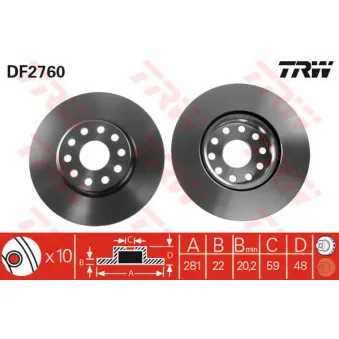 Jeu de 2 disques de frein avant TRW DF2760