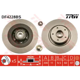 Jeu de 2 disques de frein arrière TRW DF4228BS
