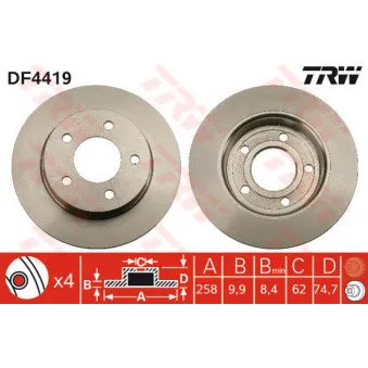 Jeu de 2 disques de frein arrière TRW DF4419