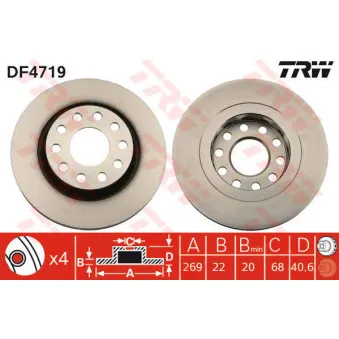 Jeu de 2 disques de frein arrière TRW DF4719