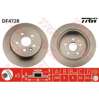 Jeu de 2 disques de frein arrière TRW DF4728