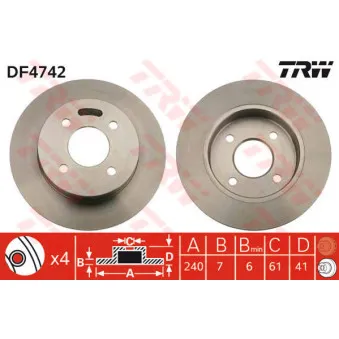 Jeu de 2 disques de frein arrière TRW DF4742