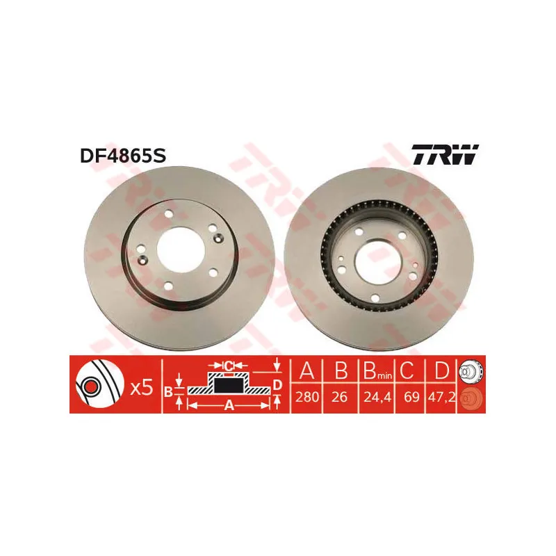 Jeu de 2 disques de frein avant TRW DF4865S